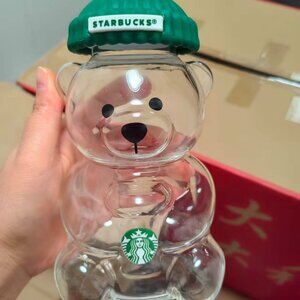 Starbucks Bear Glass Bottle with Green Knit Hat – Limited Edition Collectible